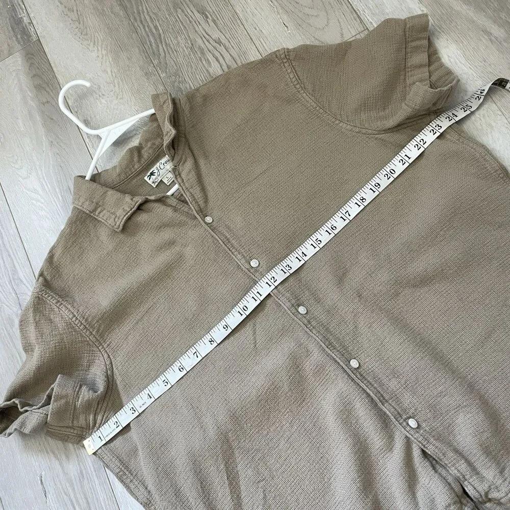 J.Crew Textured Shirt cotton camp collar button up mens Tan large classic preppy